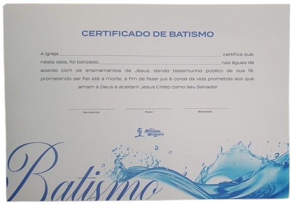 Certificado de Batismo IMW Águas
